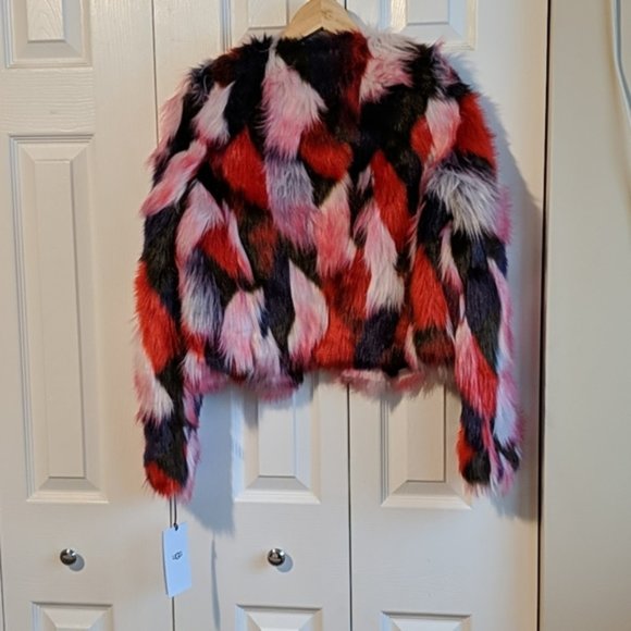 UGG Lorrena Patchwork Faux Fur Coat rare limited - Picture 2 of 4